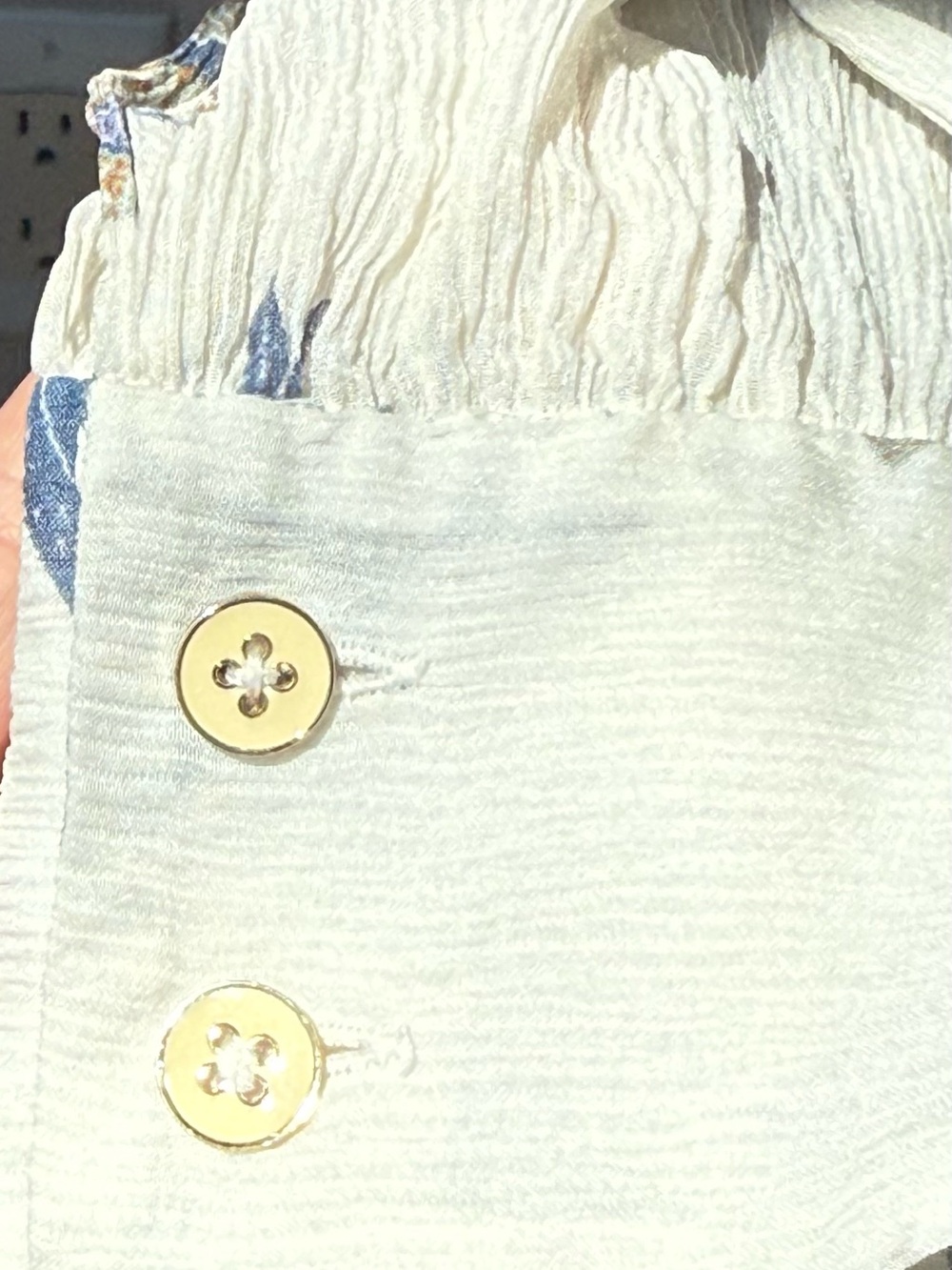 Tory Burch Cream Blouse with Blue Floral Trim - Picture 5 of 8